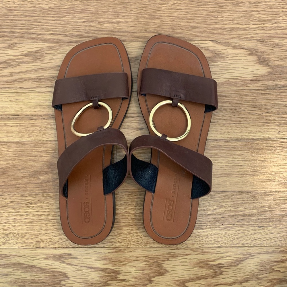 ASOS leather strap sandals with gold detail